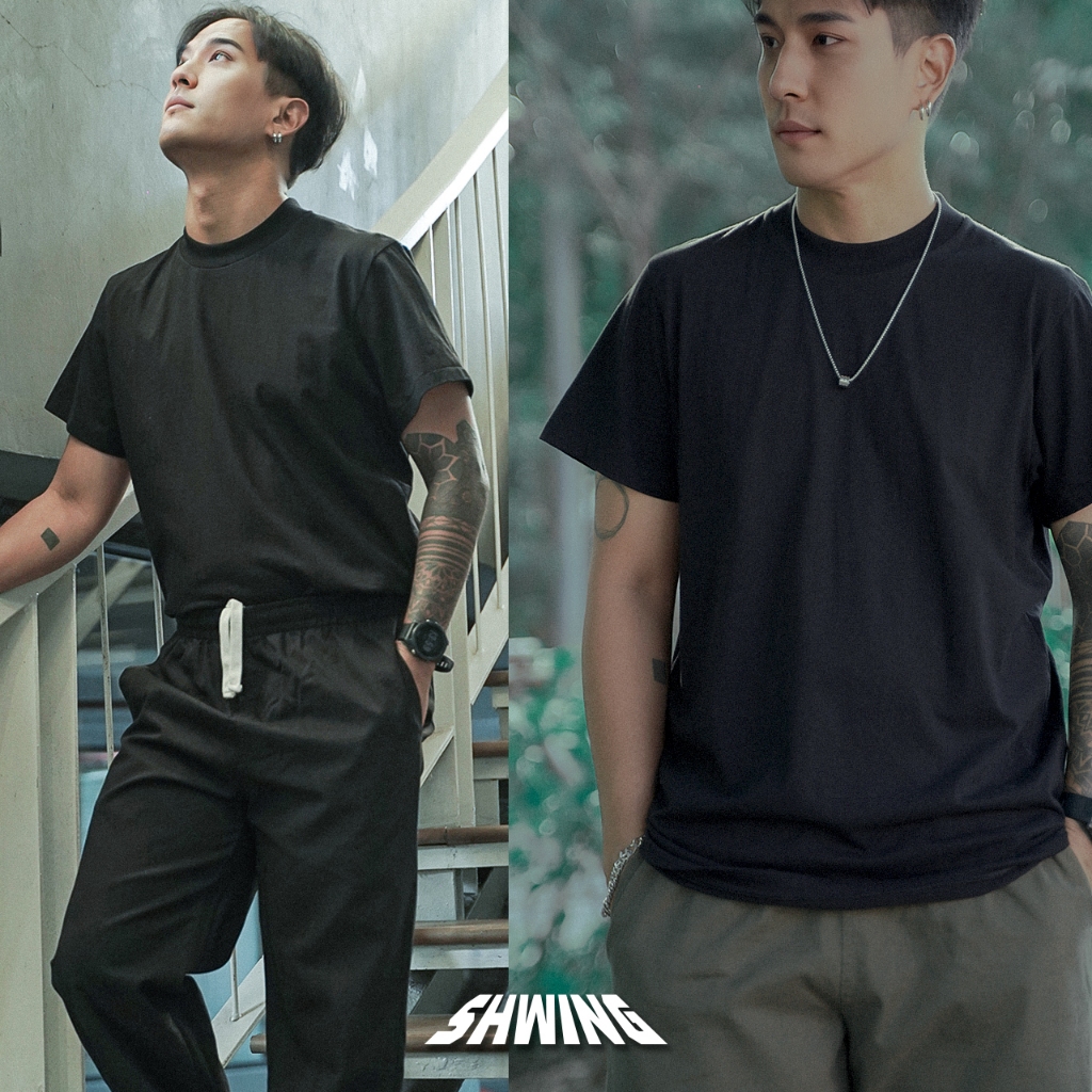 SHWING เสื้อคอฟิต 3.5 ซม. แขนลอย VINTAGE SHORT SLEEVE ผ้า Supersoft ใส่สบาย  COTTON COMB 100%