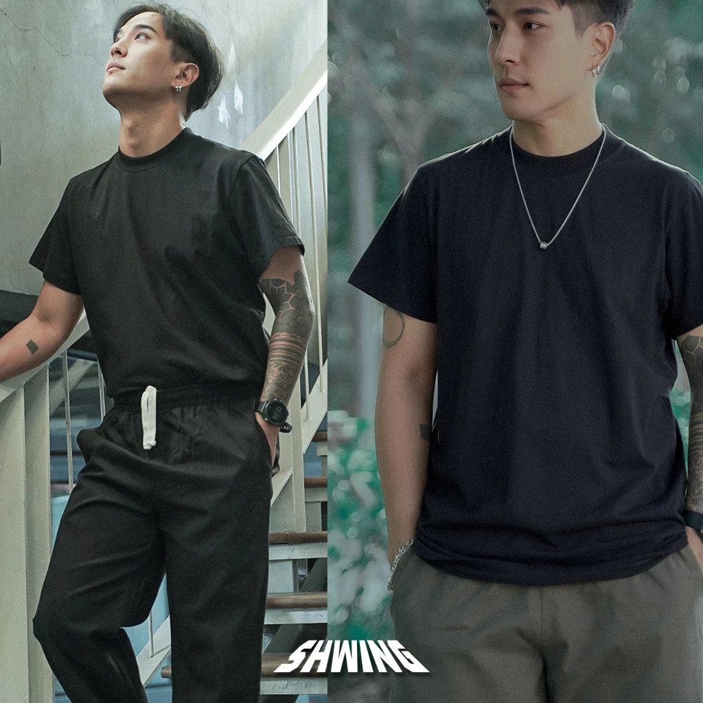 SHWING เสื้อคอฟิต 3.5 ซม. แขนลอย VINTAGE SHORT SLEEVE ผ้า Supersoft ใส่สบาย COTTON COMB 100%