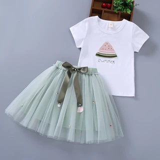 1-9ปี ชุดเด็กหญิง กระโปรงเด็กหญิงแขนสั้น ชุดเสื้อยืด สําหรับเด็กผู้หญิง นุ่มสบาย เรียบง่าย เนื้อผ้านุ่มนิ่ม