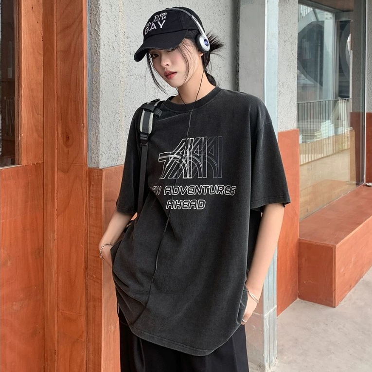 เสื้อยืดพิมพ์ลายผ้าฝ้ายหนัก 230 กรัม เสื้อยืดฟอกขาวย้อนยุค เสื้อยืดแฟชั่นพิมพ์ลายเท่ๆ สไตล์ฮิปฮอป
