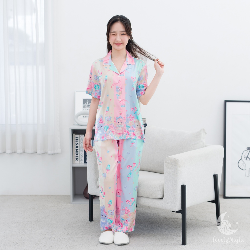 D101 ชุดนอน LovelyNight แขนสั้น-ขายาว Rainbow Bear