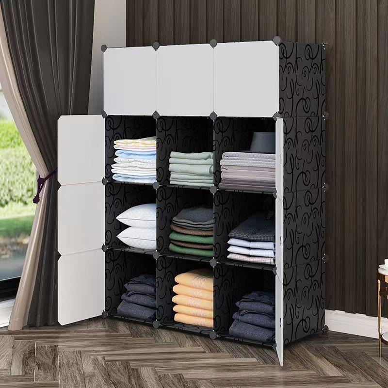 HK ตู้เสื้อผ้า DIY ตู้เสื้อผ้าพลาสติก ประกอบง่าย ที่เก็บของห้องนอนบ้าน ชั้นวางของ ที่แขวนเสื้อผ้า ความจุสูง