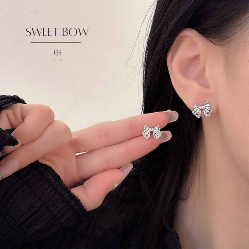 OUTLETS ล้างสต็อกจากโรงงานตรง ต่างหูเงิน Sweet Bow Earrings ตุ้มหูเงินแท้ ต่างหูผู้หญิง ต่างหู