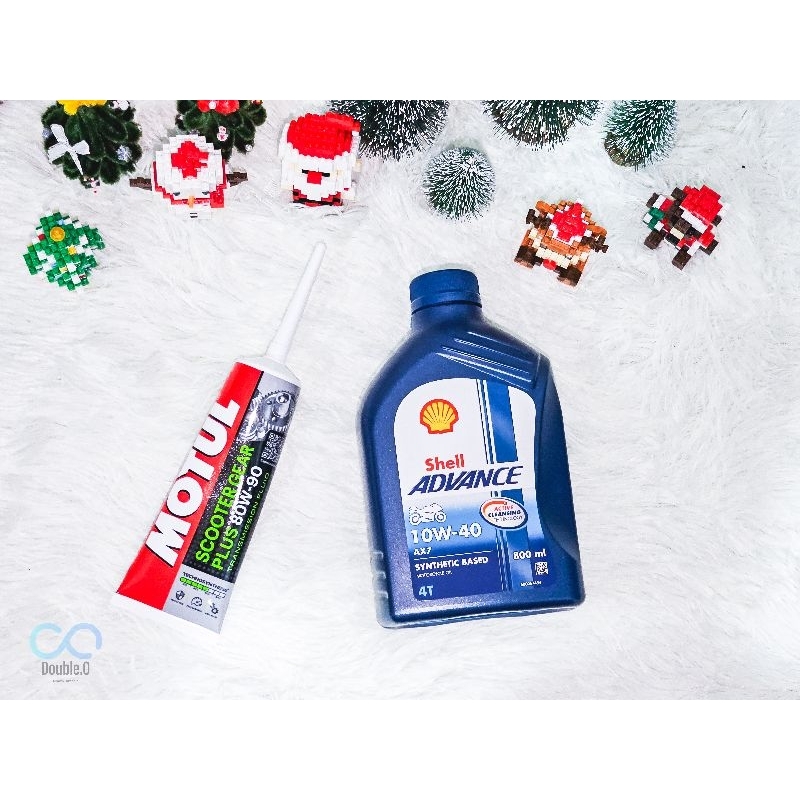 [SHALL] น้ำมันเครื่อง Shall AX7 4T 0.8 L. กับน้ำมันเฟืองท้าย Motul Scooter gear plus 120ml.