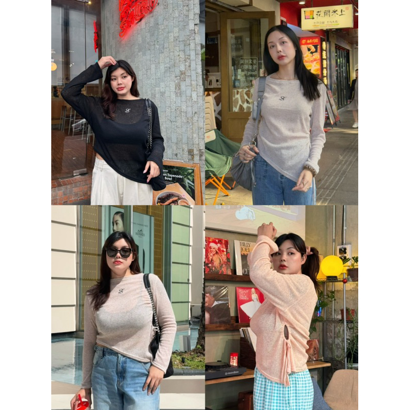 S439 เสื้อแขนยาวทรงปาดชาย เว้าเอว ผ้าบาง ปักโลโก้ มีถึงไซส์สสาวอวบ