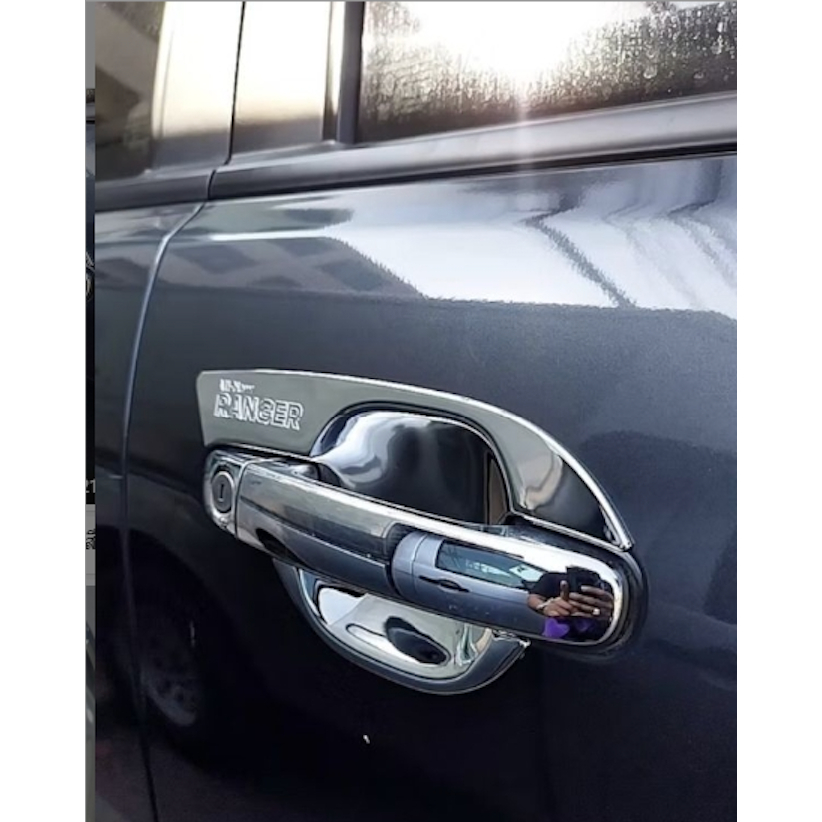 เบ้ารองมือเปิด,เบ้ากันรอย,เบ้ามือจับประตู Ford Ranger 2012-2019 ชุบโครเมี่ยม โลโก้ชุบ