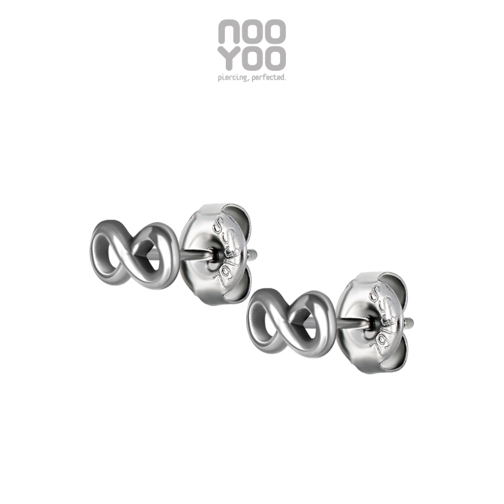 NooYoo ต่างหูสำหรับผิวแพ้ง่าย Mini Infinity Surgical Steel (สีขาว/สีทอง)