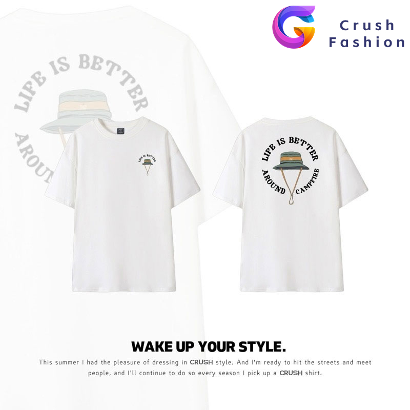 Crush เสื้อยืดผู้ชาย ลําลอง ผ้าฝ้าย แขนสั้น คอกลม ผ้าฝ้ายแท้ แฟชั่นฤดูร้อน สําหรับผู้ชาย และผู้หญิง มีของพร้อมส่ง