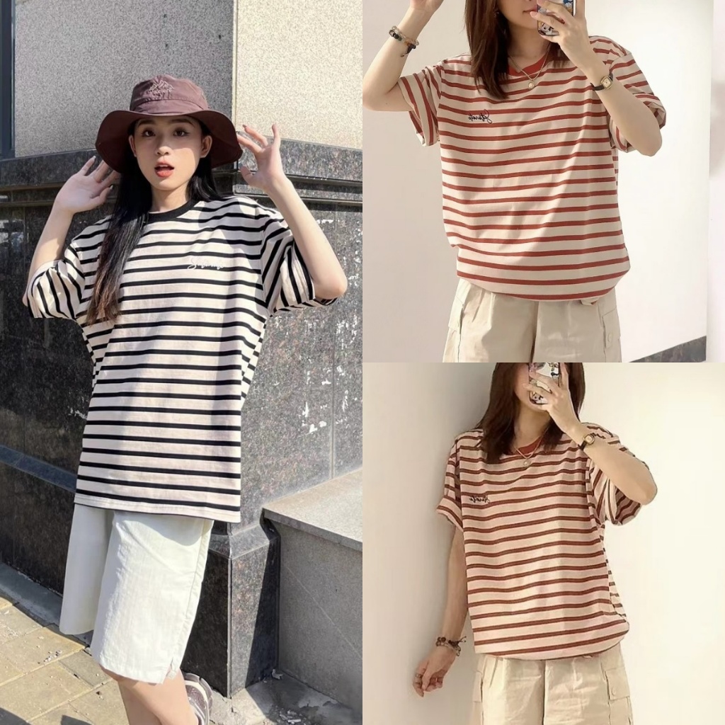 Beryl เสื้อยืดคอกลมแขนสั้นผู้หญิงย้อนยุคลายทางเรียบง่ายและหลากหลาย