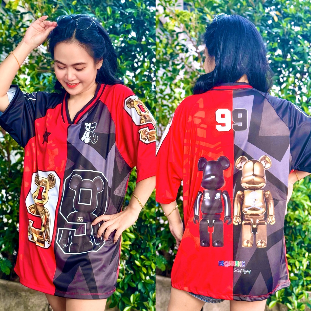 เสื้อแขนสั้นผ้าไมโคร คอวีลาย น้องหมี 99 ทรงโอเวอร์ไซส์ ใส่ได้ทั้งผู้ชาย และผู้หญิง ผ้านุ่มใส่สบาย