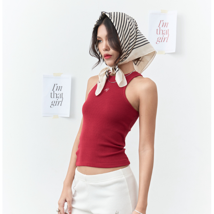 Ahalf - Logo knit tank top & crop top เสื้อกล้ามผ้านิตดีเทลปักโลโก้กลิตเตอร์