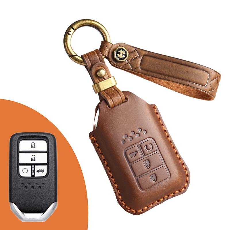หนังแท้ ปลอกกุญแจรถยนต์ Honda 2025 Civic 2025 CRV HRV BRV City Accord 2025 Jazz ทำด้วยมือ หนังวัว กระเป๋ากุญแจ - รูปที่ 6