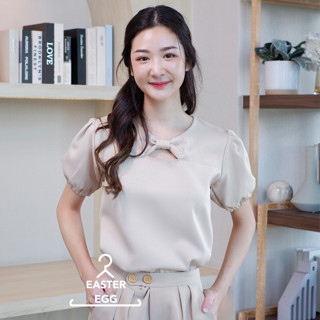 F17 เสื้อแขนสั้น แต่งแหวกช่วงกลางอก เย็บยกไหล่ แขนตุ๊กตา Eas…