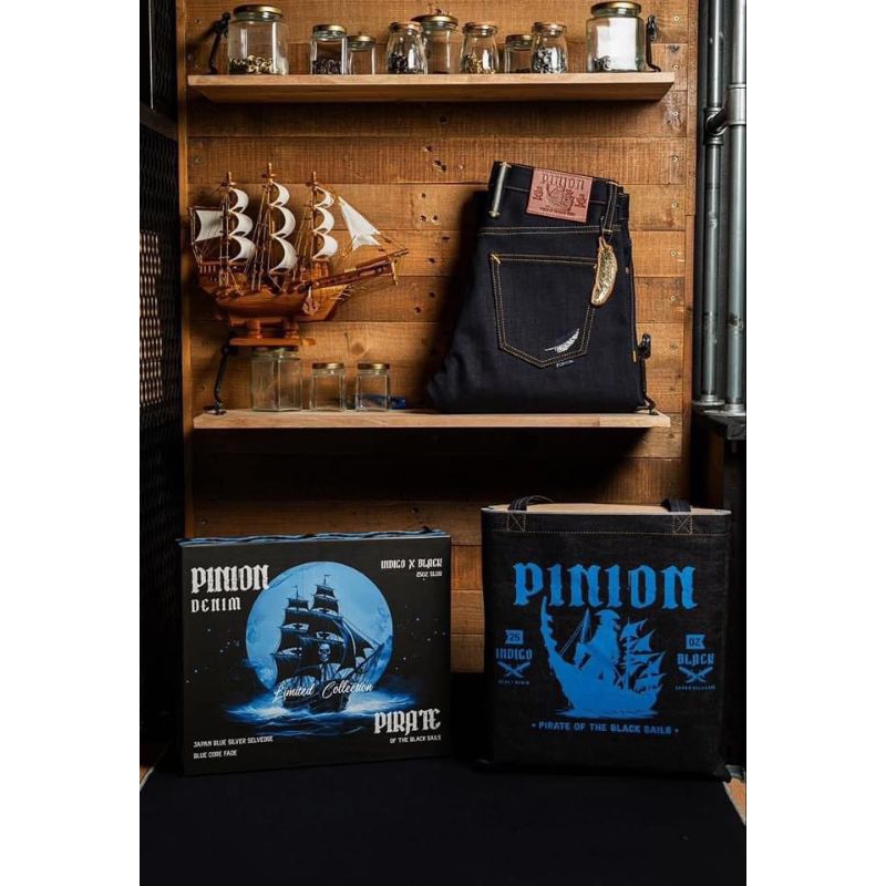 pinion Denim 25oz รุ่นโจรสลัดslub indigoxblackมีทรงกะบอกเล็กและกะบอกตรง