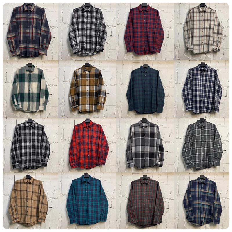 เสื้อเชิ้ตแขนยาวลายสก๊อต 16 ลาย💥ผ้า COTTON BRUSH ไซส์ M -4XL [อก 40-52] เสื้อเชิ้ตเเขนยาว วินเทจ ผ้าลายสก็อตราคาถูก