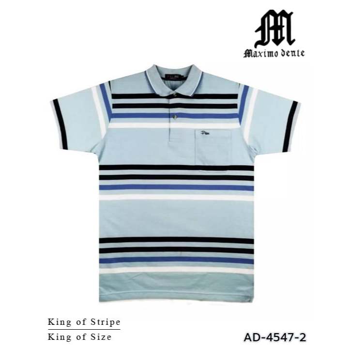 เสื้อโปโลแขนสั้นผู้ชายมีกระเป๋า Maximo Dente คอปก ลายริ้ว คลาสสิค สไตล์ยุโรป สำหรับผู้ใหญ่ รุ่น AD-4547-2