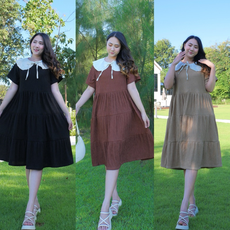 ชุดเดรสสาวอวบทรงเกาหลีน่ารักคอบัวระบายชั้นๆทรงปล่อยเสื้อผ้าผู้หญิงสาวอวบ#ชุดคลุมท้อง#ชุดเดรสสีดำ#ชุดสีดำ