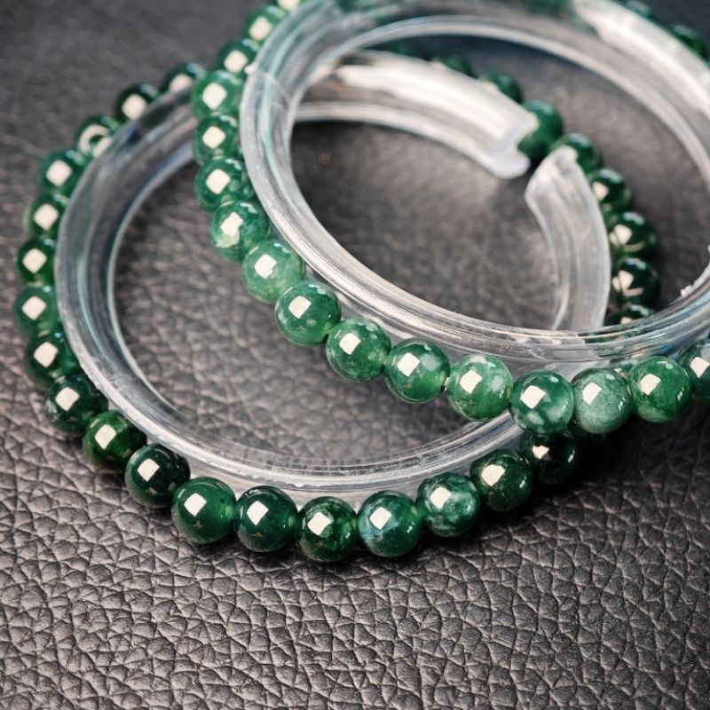 สร้อยข้อมือหยกสีเขียวเข้ม 6 มิล หยกแท้ กัวเตฯjadeite type a