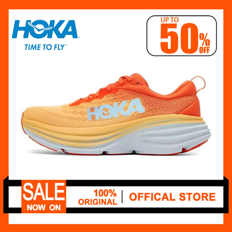 (ของแท้ 100%) HOKA Bondi 8 Orange White Mesh Sports Running Shoes Unisex Sneakers 1123202-PBAY