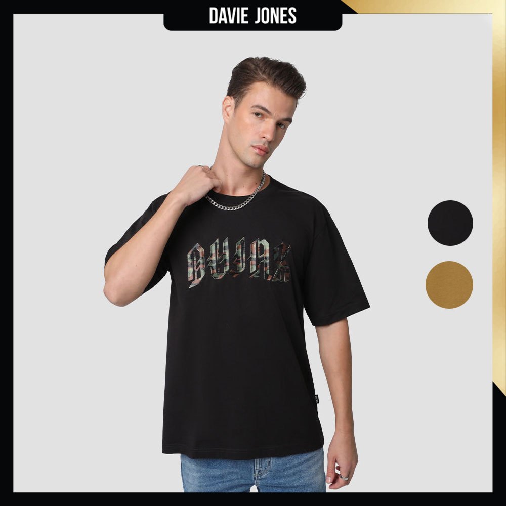 DAVIE JONES เสื้อยืด Logo Oversized Fit T-Shirt LG0063 สีดำ น้ำตาล