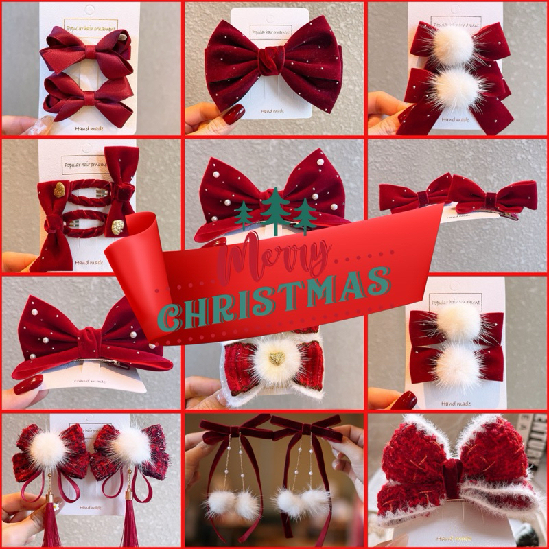 KM07 กิ๊ฟสีแดง โบว์คริสต์มาส new อุปกรณ์ตกแต่งผม merry Christmas พร้อมส่งในไทย