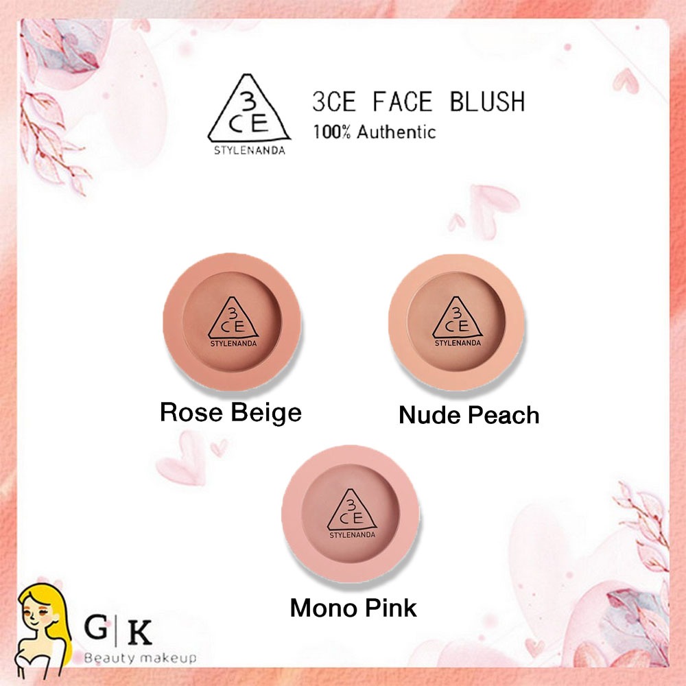 3CE Mood Recipe Face Blush 5g #Mono pink #Nude peach #Rose beige ทรีซีอี ปัดแก้ม