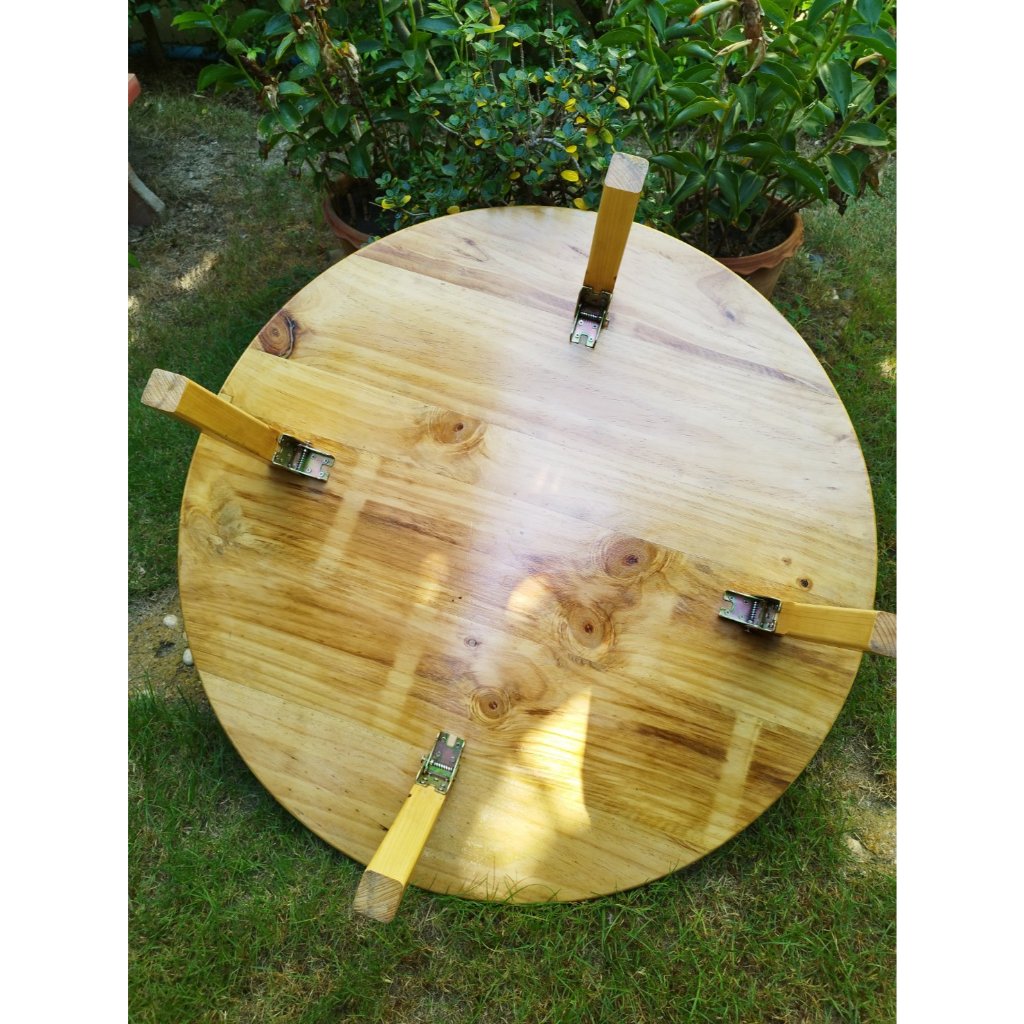 โต๊ะไม้ญี่ปุ่นกลมพับได้ โต๊ะไม้สน เส้นผ่าศูนย์กลาง80,90 ,100,110 cm.สูง 35 cm.สีธรรมชาติ บานพับล็อคได้ - รูปที่ 3