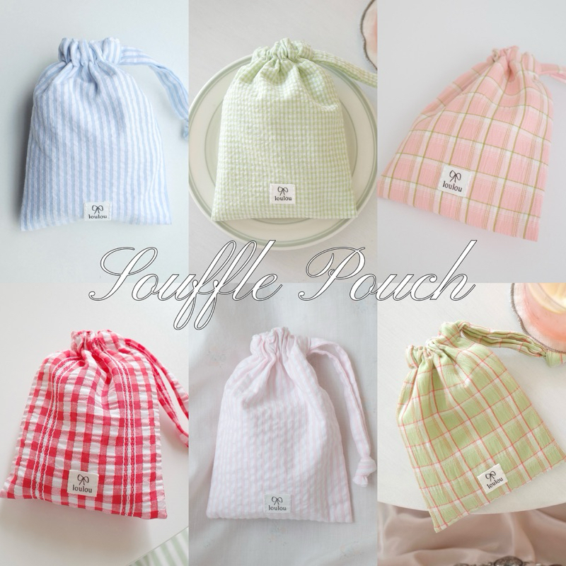 loulou cottage - Souffle pouch กระเป๋าผ้า กระเป๋าหูรูด ถุงผ้าหูรูด ขนาดพกพา