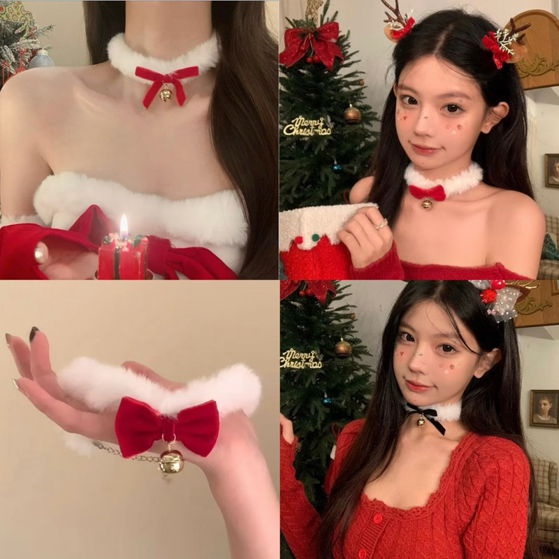 merry Christmas สร้อยคอโชคเกอร์สีแดงแฟชั่นวันคริสต์มาส