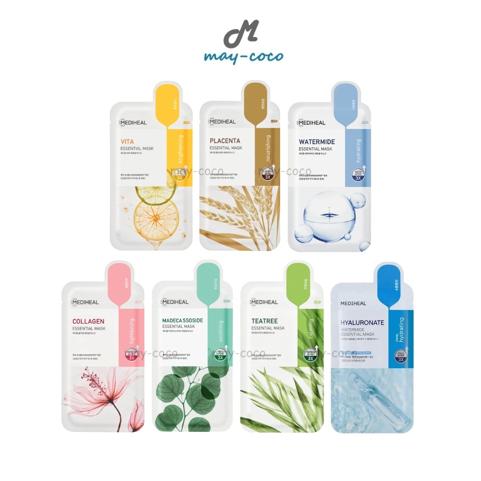 ถูก/แท้/มีไลฟ์ มาสก์ Mediheal Essential Mask Vita Placenta Collagen Tea Tree เมดิฮีล มาสก์หน้า บำรุงหน้า กระจ่างใส