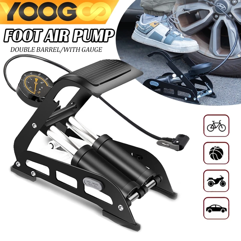 Foot Pump สูบลมแบบเท้าเหยียบ ที่สูบลมท่อคู่ มีเกจจ์ ที่เติมลมจักรยาน สูบลมจักรยานยนต์ ลูกบอล รถยนต์ พกพาสะดวก แข็งแรงทนท