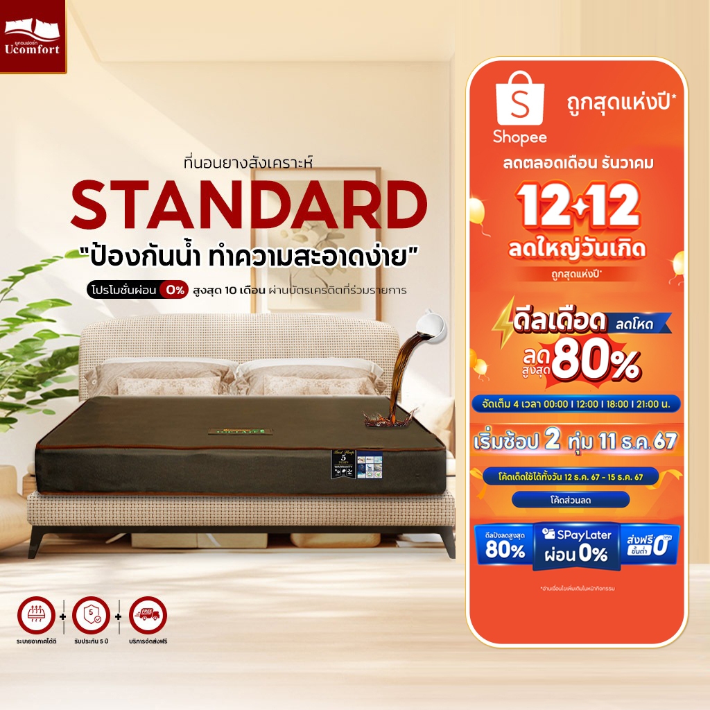 Ucomfort รุ่น Standard ที่นอนยางสังเคราะห์เสริมฟองน้ำอัดแน่นหุ้มหนัง PVC