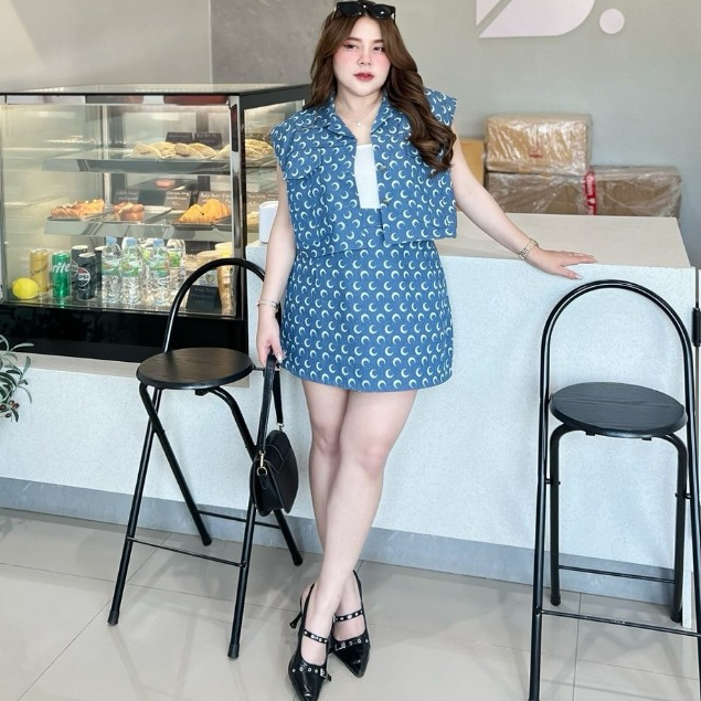 ชุดเซท ชุดเซทยีนส์สาวอวบ 3ชิ้น เสื้อกัก+เสื้อสายเดี่ยว+กระโปรงยีนส์ขาสั้น เซทน่ารักๆ เซทออกงาน แคมป์ปิง ผู้ดีหรูหรา