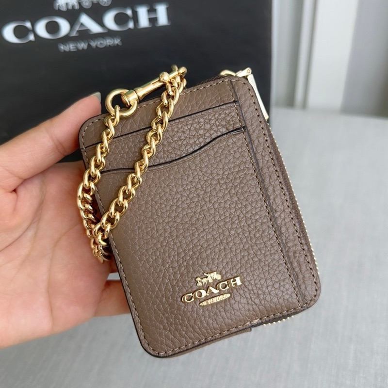 กระเป๋าใส่บัตร ZIP CARD CASE (COACH 6303) พวงกุญแจ หนังแท้ สีน้ำตาล ใส่เหรียญ