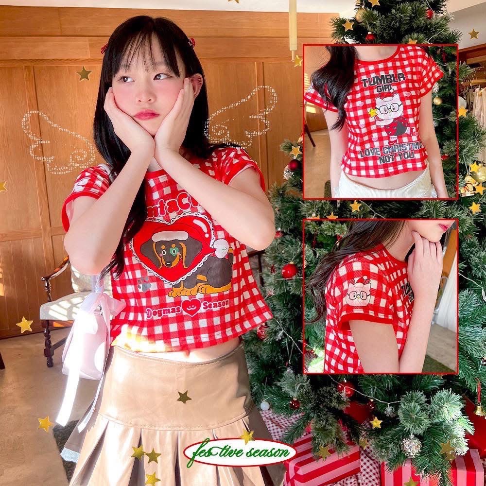 Red plaid babytee เสื้อครอปเบบี้ทีลายสก็อต