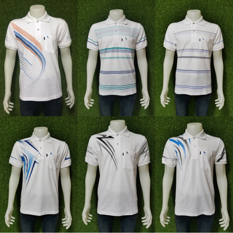 เสื้อโปโลผู้ชาย ตรากวางแท้100%(คละลายให้ค่ะ) ลายริ้วขวาง ลายแปลก เนื้อผ้านิ่มใส่สบาย  Shirt สุภาพบุรุษ Man Polo คอปก