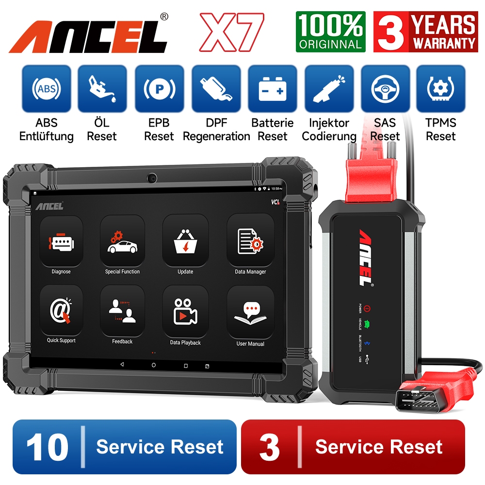 ANCEL X7 OBD เครื่องสแกนวินิจฉัยระบบยานยนต์ IMMO ECU เครื่องมือการเขียนโปรแกรมการตรวจจับแบบสองทิศทาง