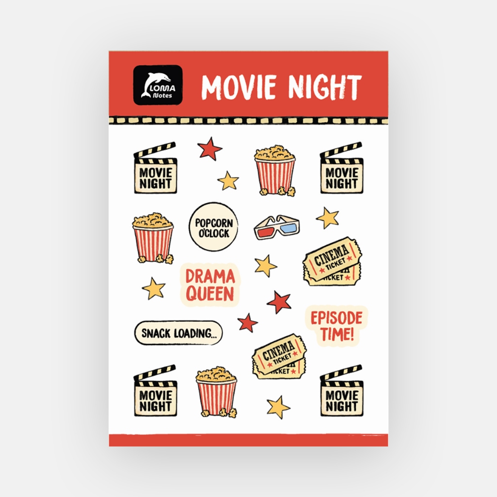 สติกเกอร์ไดคัท A6 sticker Movie Night สติกเกอร์ตกแต่ง