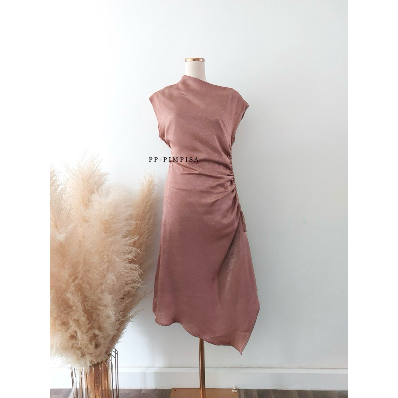 Dress เดรสผ้าพริ้วใส่ party dinner ชุดเพื่อนเจ้าสาว  ปรับความยาว ความสั้นได้ ตามคนใส่ได้ค่ะ