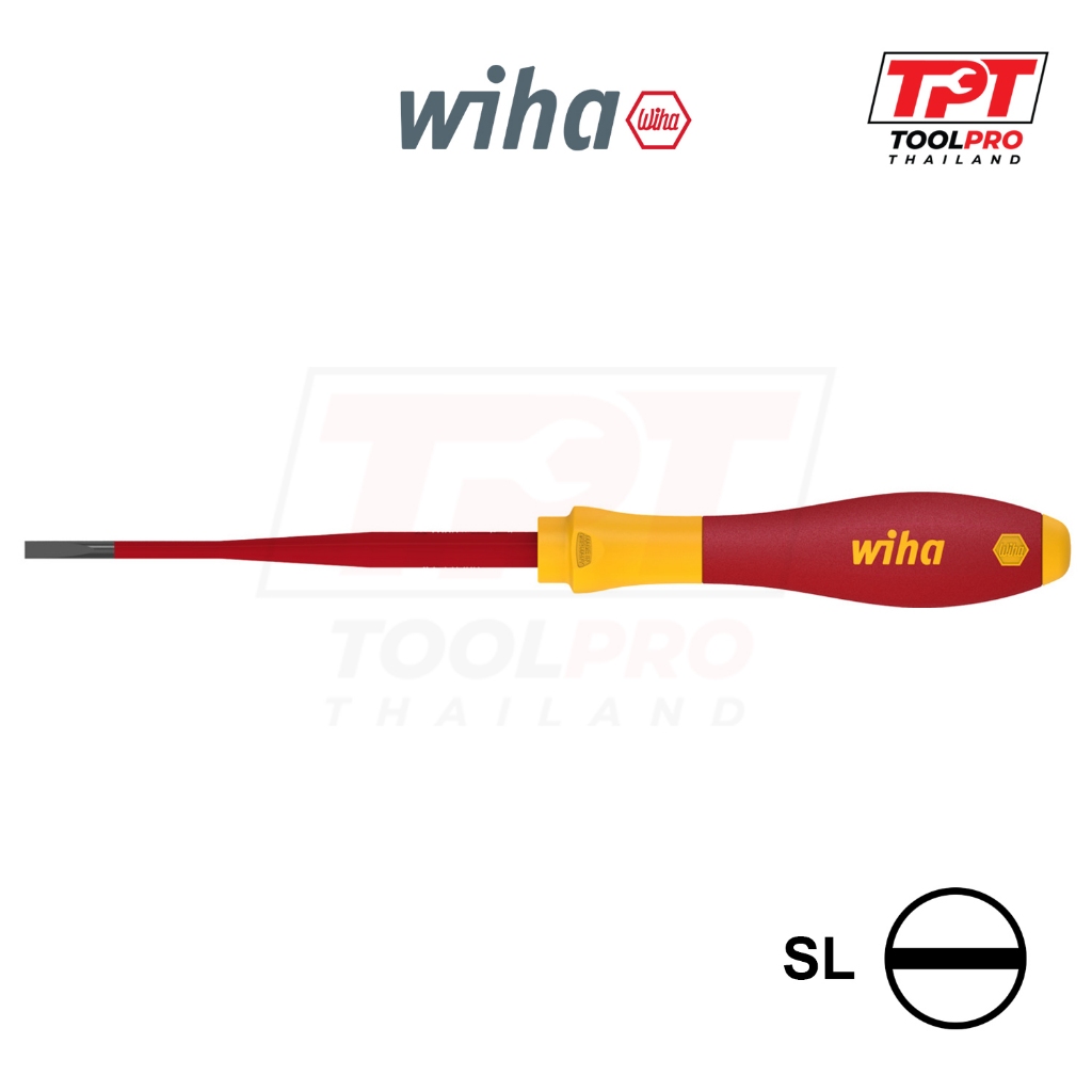 Wiha ไขควง ปลายสลิม 3201 VDE SoftFinish Electric SlimFix Screwdriver (ปากแบน Slotted)
