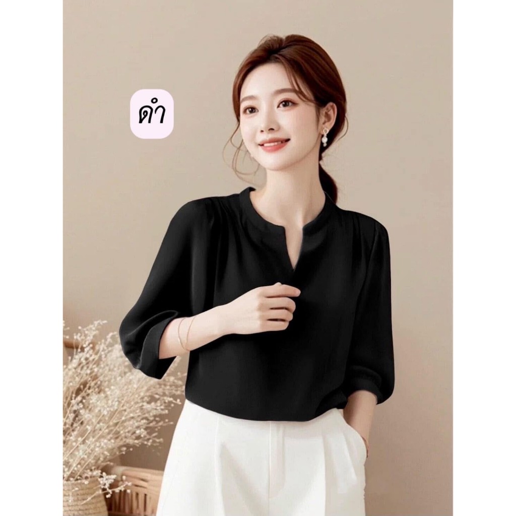 เสื้อคอวี ผ้าไหมอิตาลี เรียบหรู ใส่ได้ทุกโอกาส ตัดเย็บโรงงานไทย