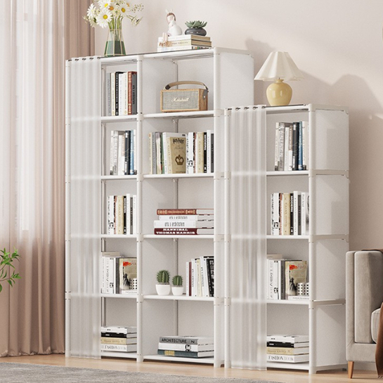 YY ชั้นวางหนังสือ DIY  โครงเหล็กชั้นผ้ากันน้ำ พร้อมม่านปิด ประกอบง่าย แข็งแรง 3029