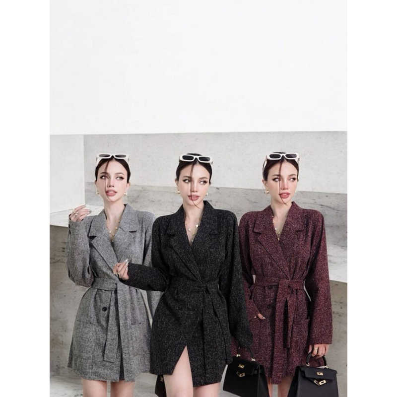 #COTTON CANDY เดรสทรงสูท ผูกเอว New Zinn tweed korea