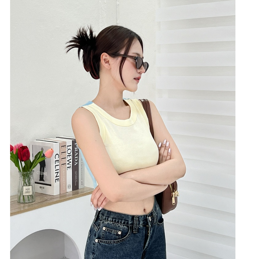 [T1] มีสีใหม่เข้าเพิ่ม เสื้อครอปแขนกุดทู-โทน สีสวยมาก