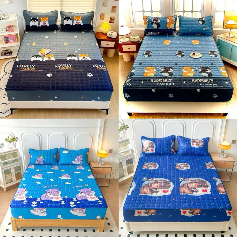 ผ้าปูที่นอนเสริมใยนุ่ม เนื้อผ้า3 ชั้น พร้อมปลอกหมอน 2 ชิ้น