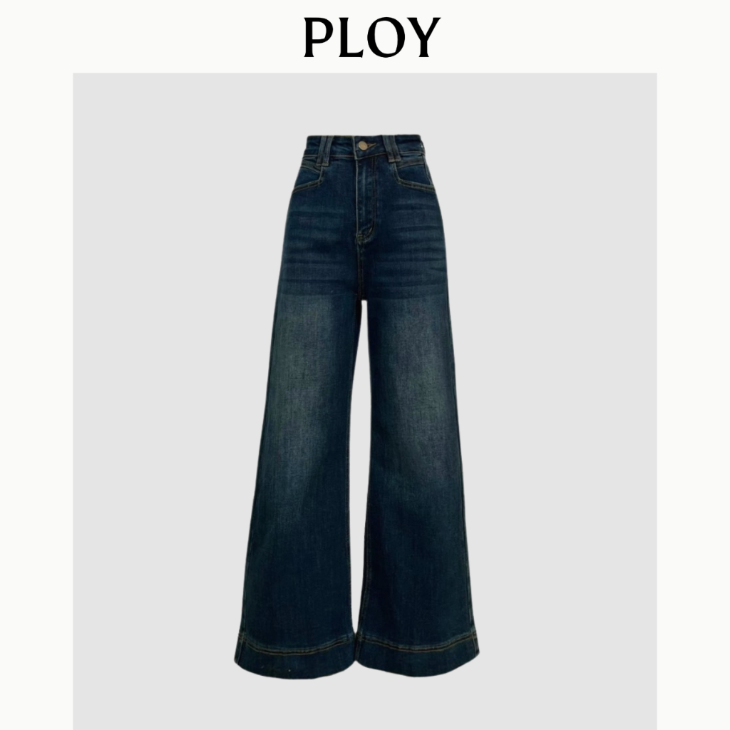 PP8006 กางเกงยีนส์ขายาวแต่งเฟดขอบปลายขาใหญ่ Jean