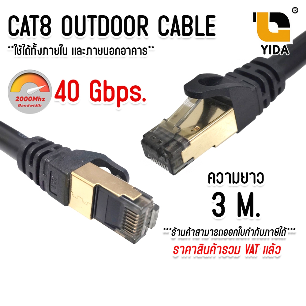 สาย lan CAT8 SFTP Outdoor LAN cable ภายนอก สายแลน cat8 ยาว 3 เมตร