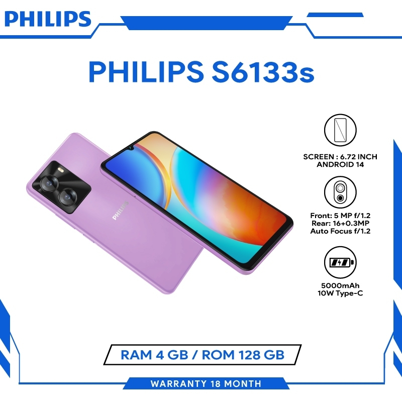 [NEW] PHILIPS S6133s (RAM 4GB ROM 128GB) สมาร์ทโฟน หน้าจอ 6.72 นิ้ว  เครื่องประกันศูนย์ไทย 18 เดือน