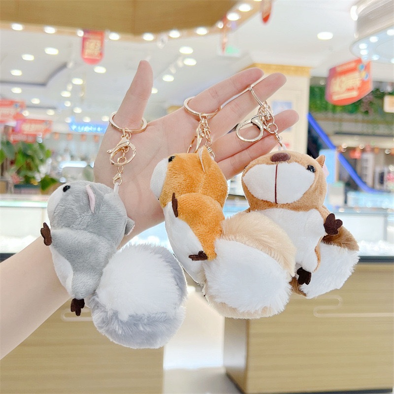 พวงกุญแจตุ๊กตาอะกระรอกโดน่ารัก ดีไซน์การ์ตูน นุ่มนิ่มและน่ารักสุดๆ