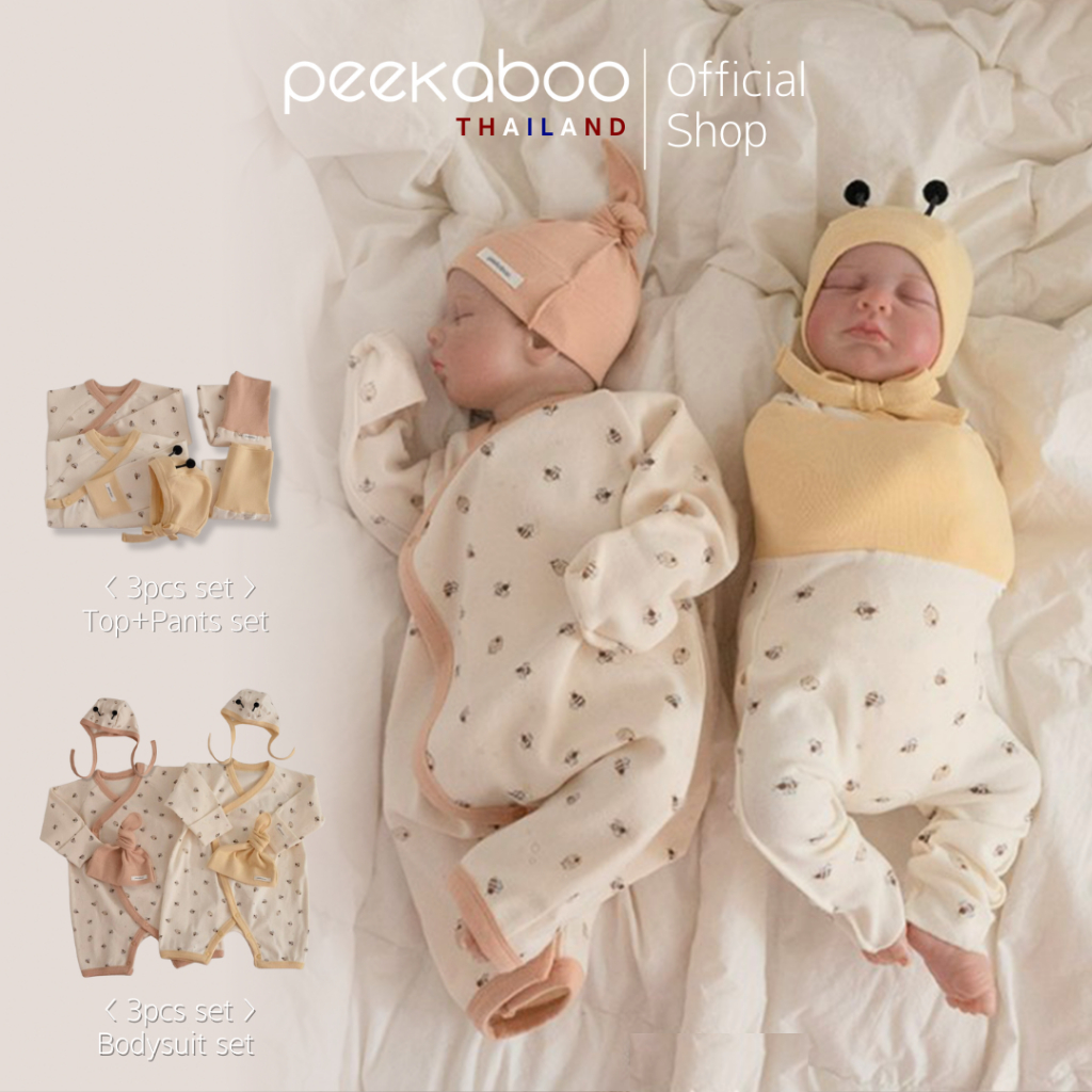 PEEKABOO Thailand Made in KOREA / BEEBEE Cotton Fabric Newborn set / Top+Pants set(3pcs) / Bodysuit set(3pcs) / ~3m ~7kg